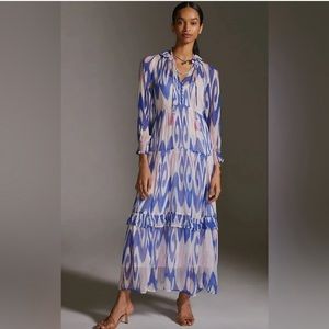 Anthropologie Marais Blue Printed Chiffon Maxi Dress